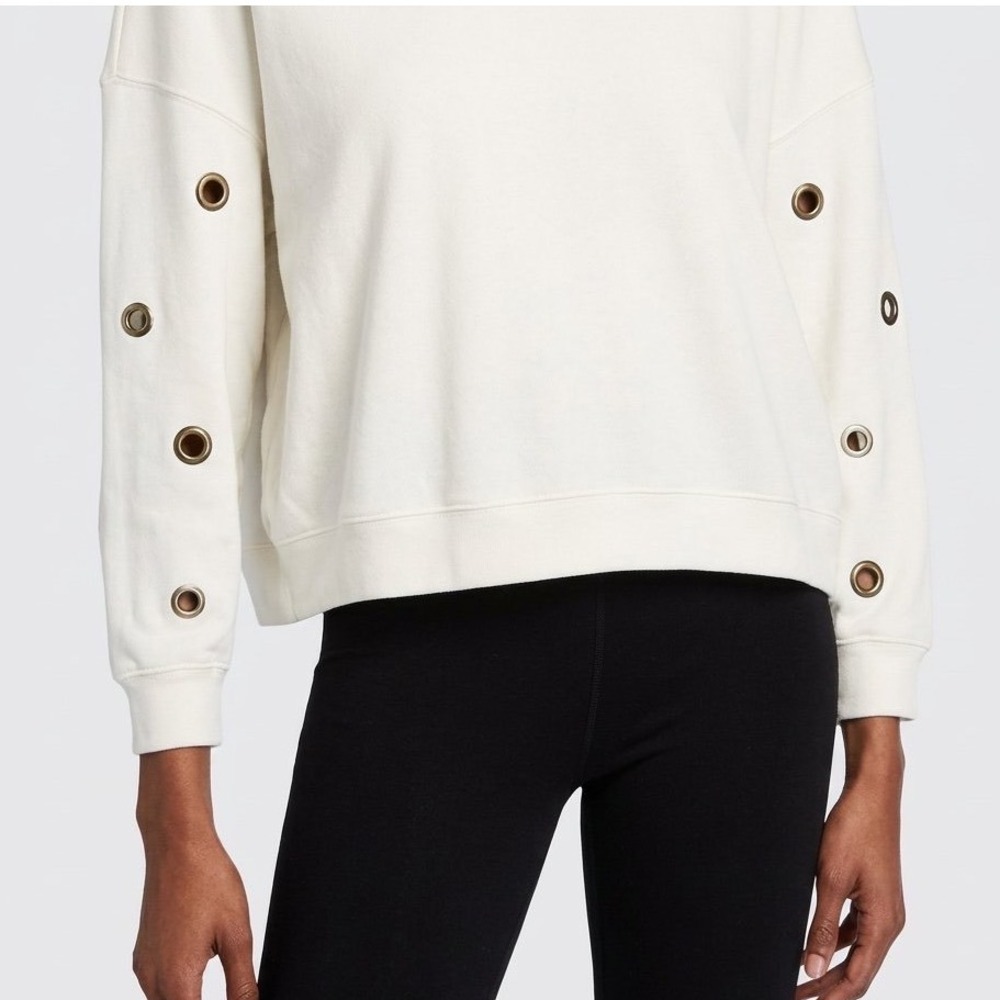 Monrow Cream Cotton Grommet Sleeve Sweatshirt HT0737-2 Medium Made in USA